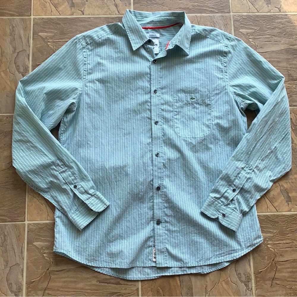 Lacoste Green Pin Striped Button Down Shirt
.